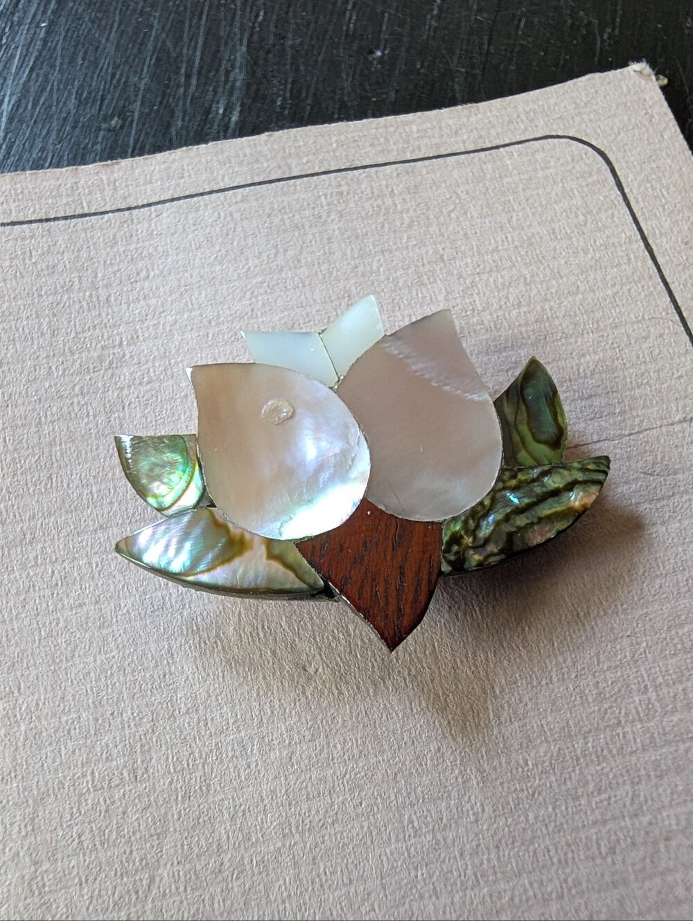 Vintage Artisan Alia the Craftspeople Mother of Pearl Abalone Shell Flora Pin